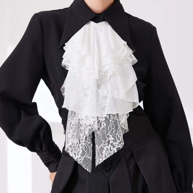 

White Multi-Layered Ruffles Detachable Collar Lace Scarf Palace Decorative Fake Collar Clown Tie Costume Accessory