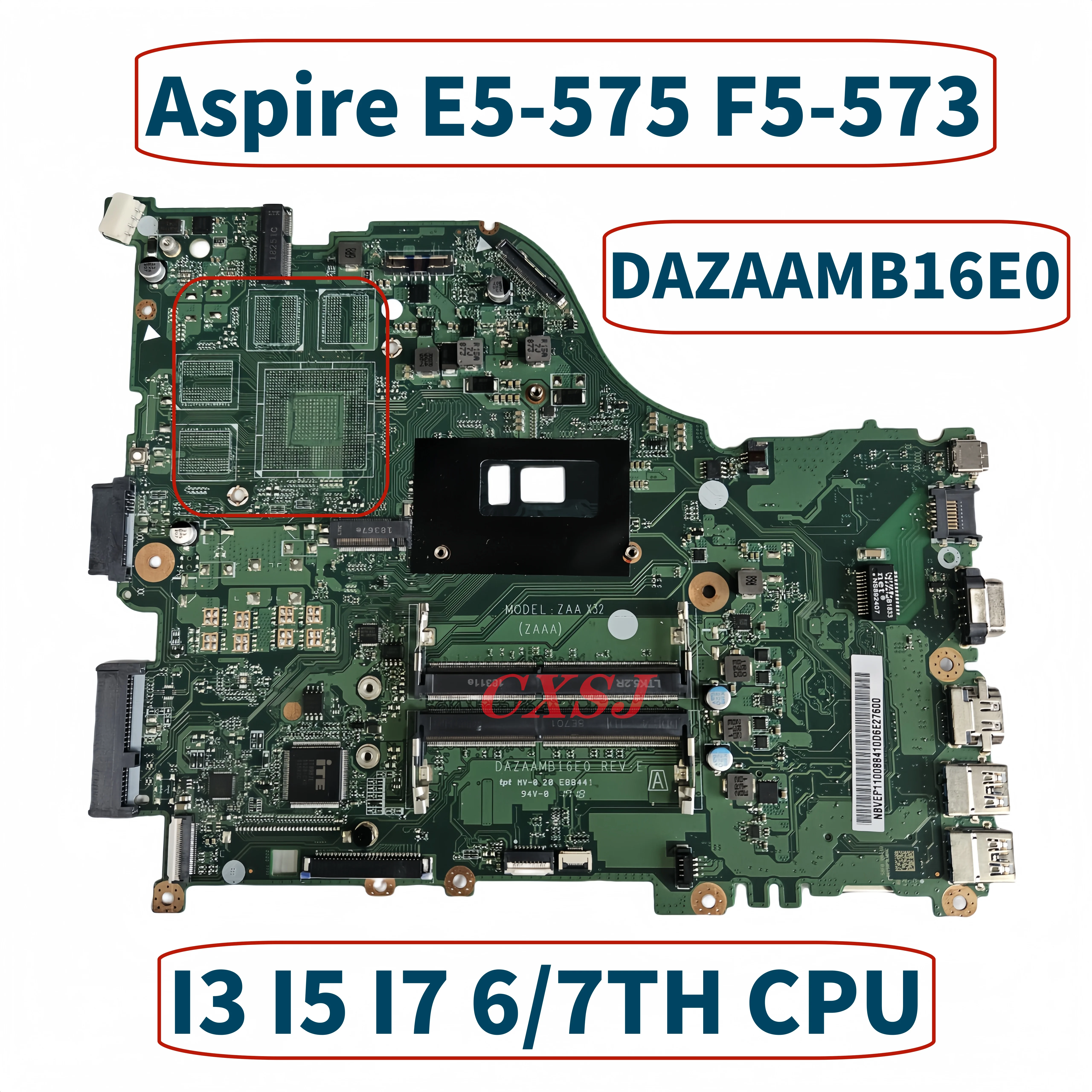 

DAZAAMB16E0 ZAA X32 For Acer Aspire E5-575 F5-573 E5-575G F5-573G Laptop Motherboard With I3 I5 I7 6/7TH CPU DDR4 Fully Tested