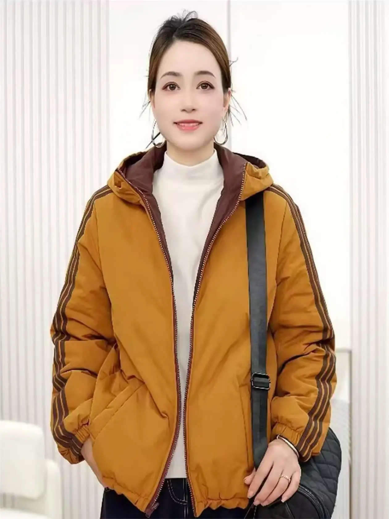 

Двусторонняя хлопковая куртка женская зимняя новая модель короткая верхняя одежда теплая стеганая куртка с узлом