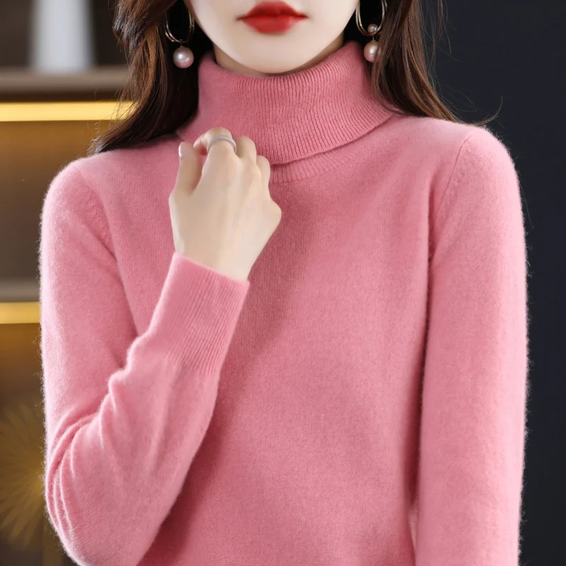 Wool Cashmere Sweater Women\'s Pullover Long Sleeve Autumn and winter High Turn-Down Collar Knit Sweater High Quality Jumper Top