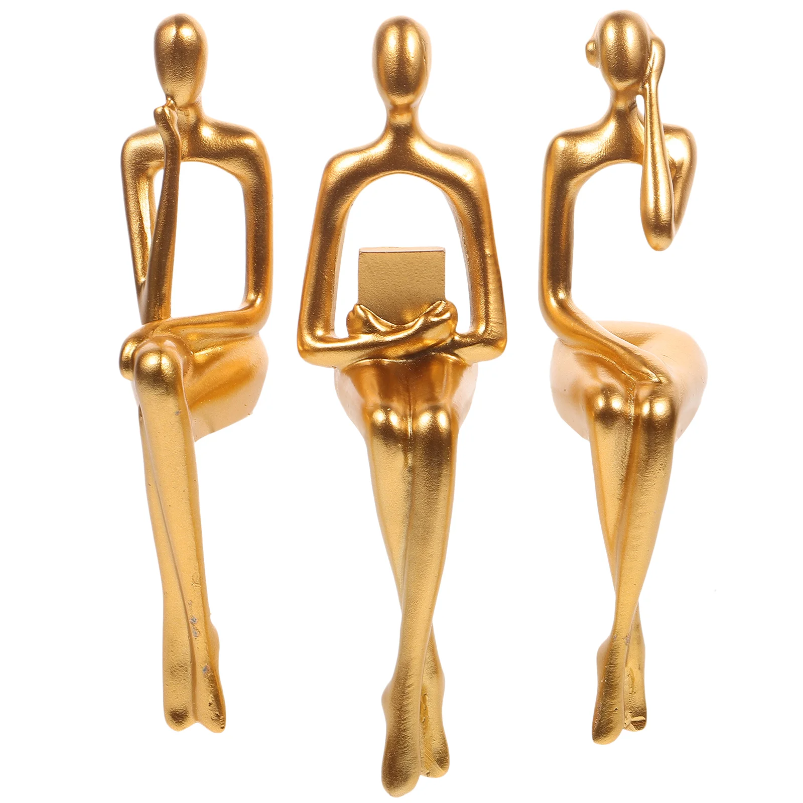 

3 Pcs Gold Thinker Figurine Ornaments for Shelves Elegant Figure Number Resin Statues Desktop Bookshelf