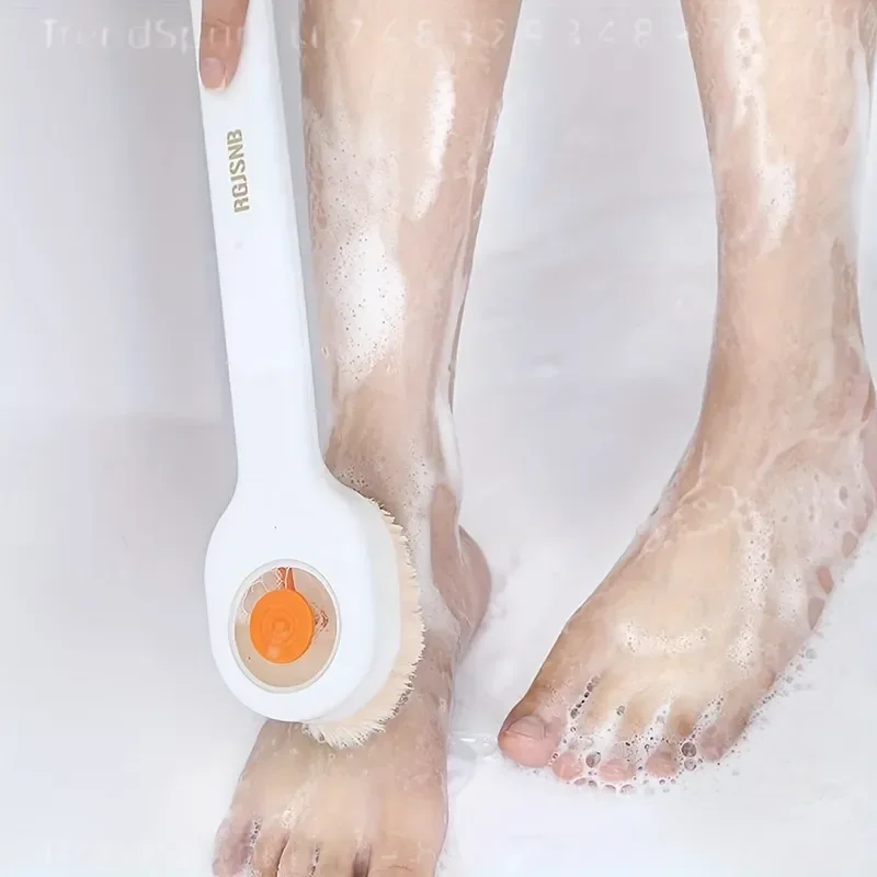 Liquid Dispensing Bath Brush Long Handle Soft Bristle Back Scrubber Press Type Shower Cleaning Tool Unisex Self Rubbing view 4