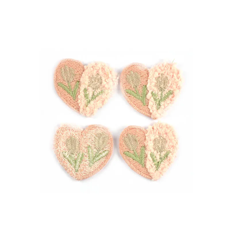 10pcs 34x30mm Heart Shape 2-color Patchwork Tulip Pattern Patches Embroidery Sewing Clothing Accessories Kids Headdress Decor