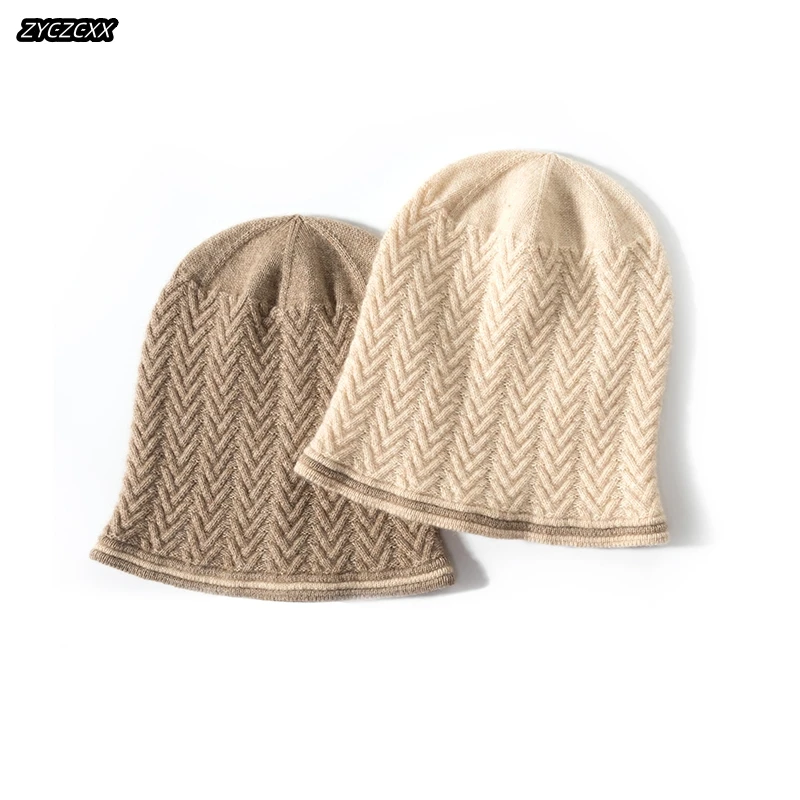 

ZYCZCXX High Quality Adult Winter Outdoor Warm Cap New Causal Knitted Jacquard Hem Skullies Beanies Soft Cashmere Women Hat