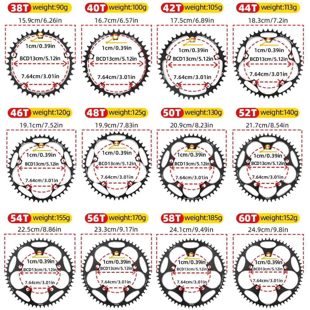 VXM Road Bicycle Folding Bike 130BCD Crank Aluminum Narrow Wide Chainring 38 42 48 52 60T Chainwheel Disc Sprocket Tooth Single view 6