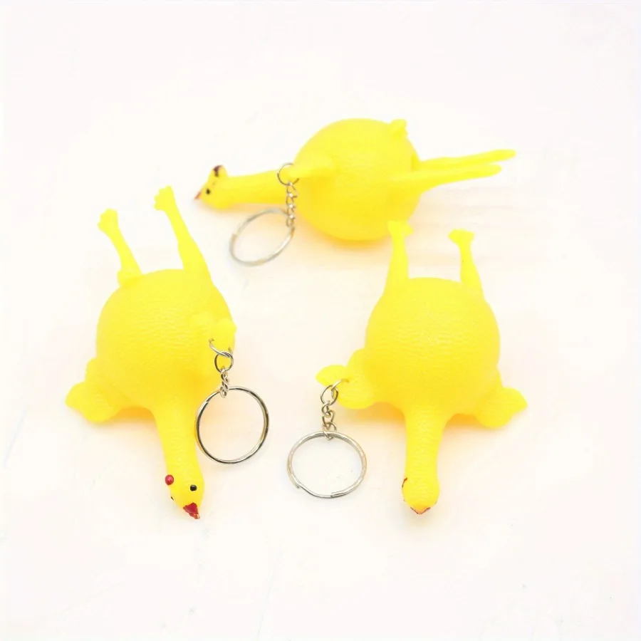 3pcs Funny Squeeze Chicken Laying Egg Keychain Anti-Stress Tricky Toys Gag Children\'s Gift
