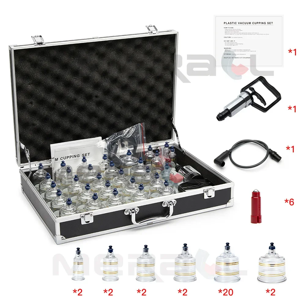

Luxury Box Suit PlasticAS Vacuum Cupping Set hijama cups 1 to 6 Size cupping hijama cups with suction pump for massager therapy
