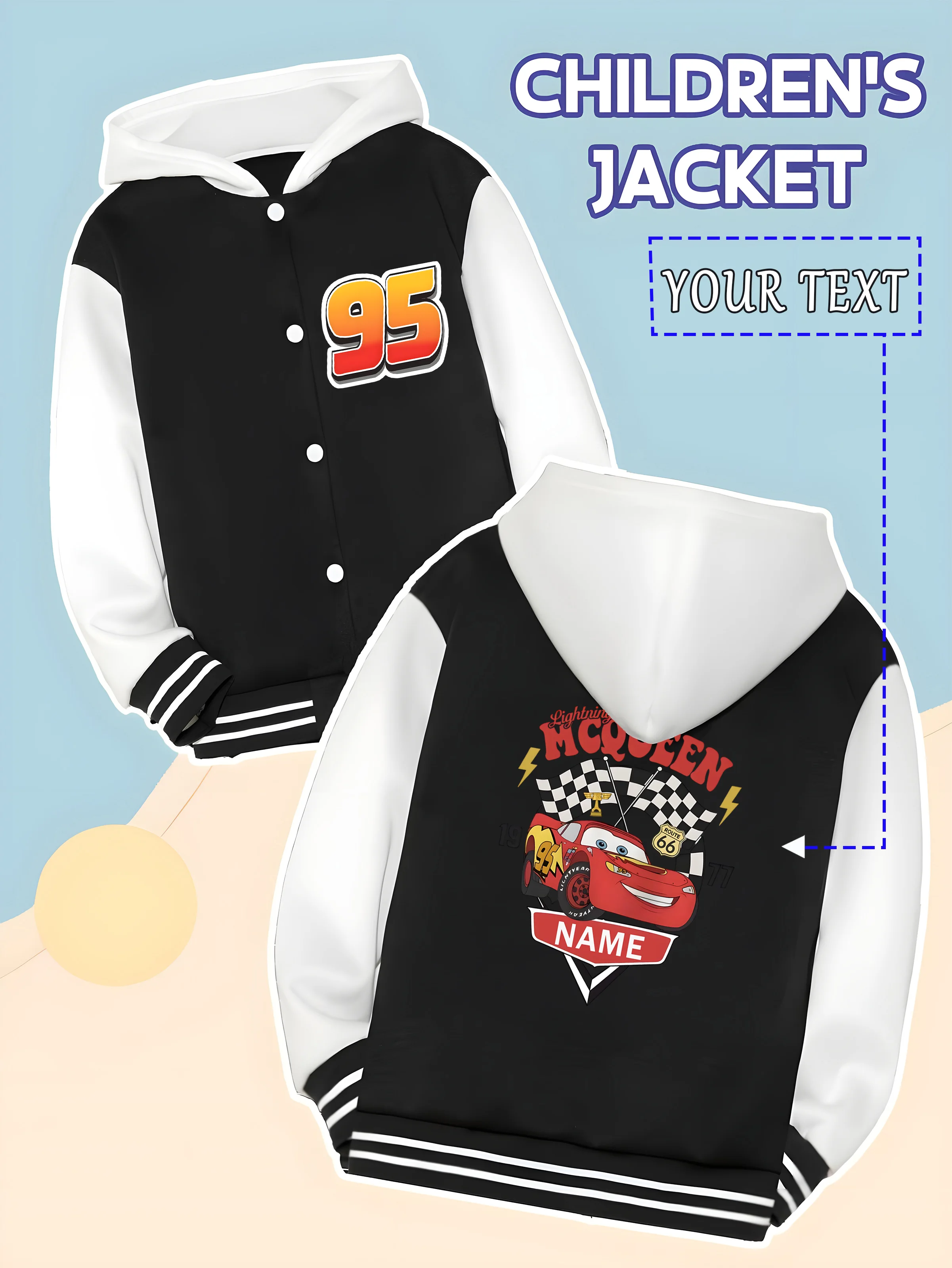 

MINISO Disney Boys Baseball Jacket - Lightning McQueen Racing Badge, full of speed and passion, super dynamic for campus activit