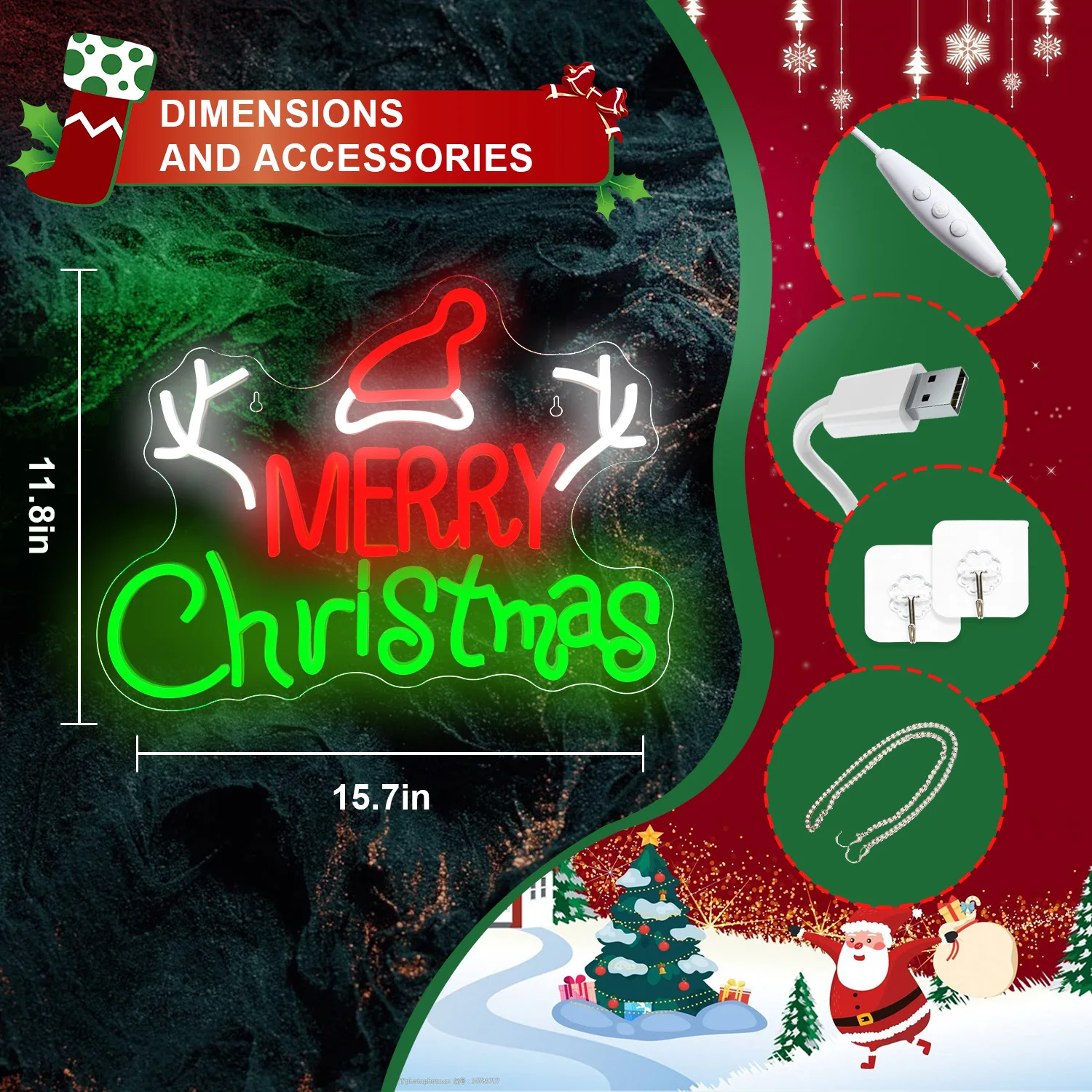 Merry Christmas Neon Led Sign Christmas Antlers Wall Decor For Room Decoration Home Party Shop Sign Dimmable Xmas Logo USB Power