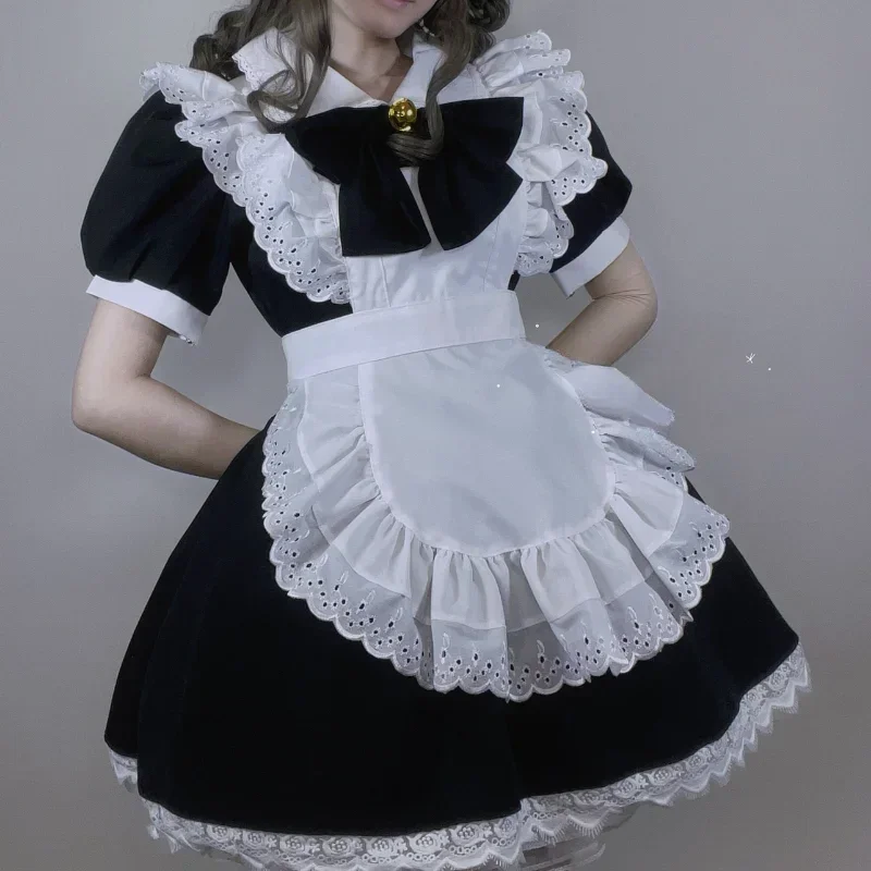 Anime Lolita Maid Uniform Women Plus Size Halloween Party Dress Student Black White Gothic Lolita Cat Girl Role Play Outfit 2023