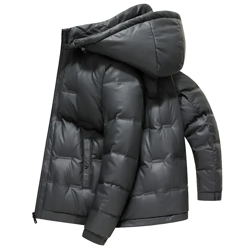 Chaqueta de plumas de piel de oveja para hombre, abrigo corto de talla grande, impermeable, con capucha, talla grande 7XL