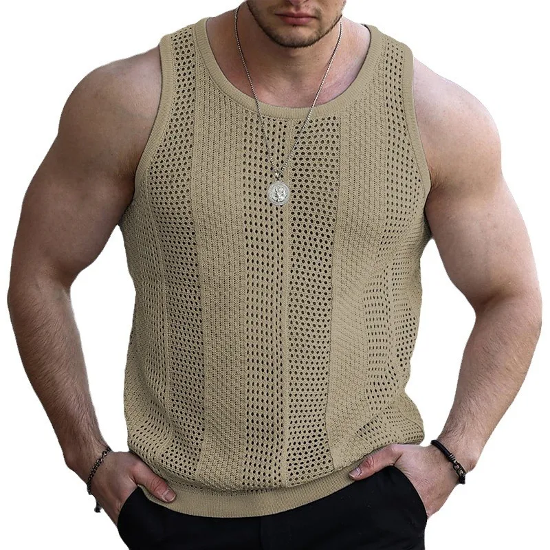 Męska koszulka Amazon Summer New Hollow Knitted Shirt bez rękawów Slim Fit Tank Top SY0187