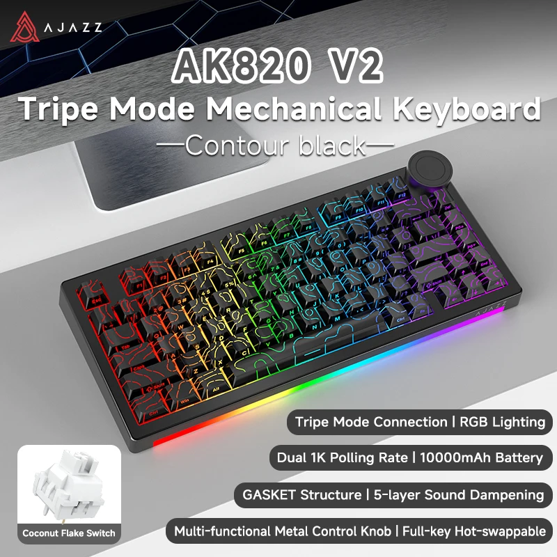 AK820V2 /AK820VPro メカニカルキーボード 多機能ノブ トリプルモード