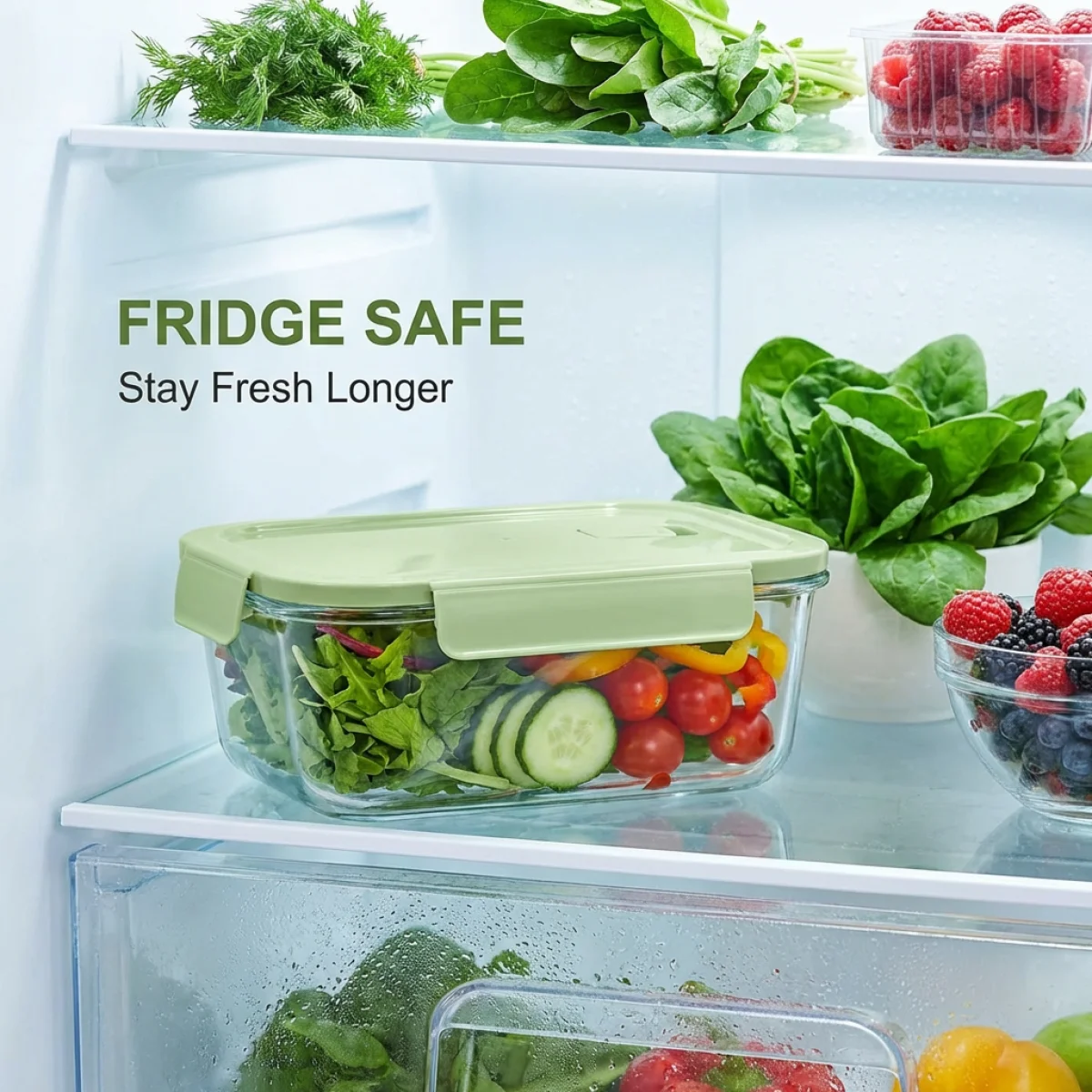 BPA-Free Green Glass Lunch Box, Microwave & Fridge Safe, Leak-Proof 2-Pack,Food Grade Heat Resistant Container