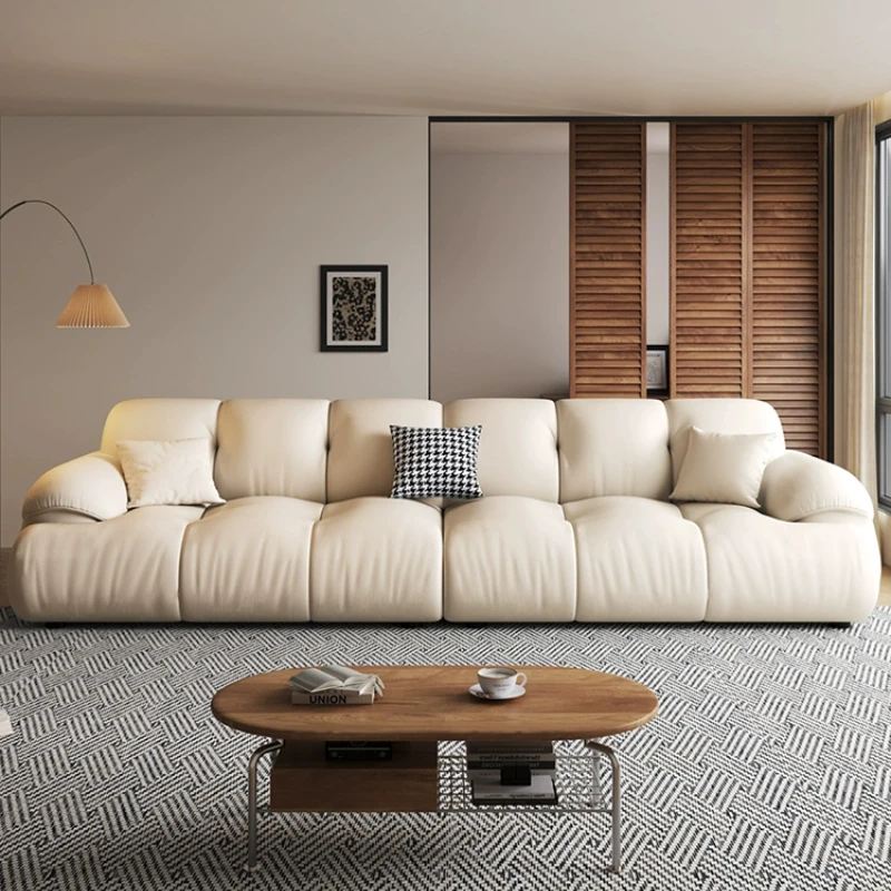 

small apartment straight row, first-layer cowhide sofa