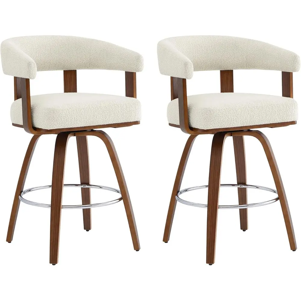 

FSC-Certified Cream Upholstered Swivel Bar Stools Set of 2 with Back & Armrest, 27 Seat Height, Walnut Frame