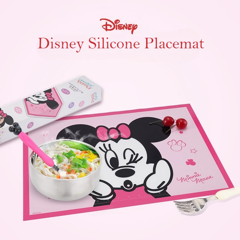 

Disney Children Placemat Mickey Mouse Minnie Cartoon Cute Meal Pad Silicone Anti Slip Thermal Insulation Student Baby Tableware