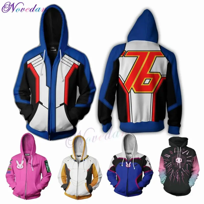 3D Anime Game SOLDIER 76 Jack Morrison Hoodie Sweatshirt Cosplay Costume Women Men Couple Hood Top Clothing