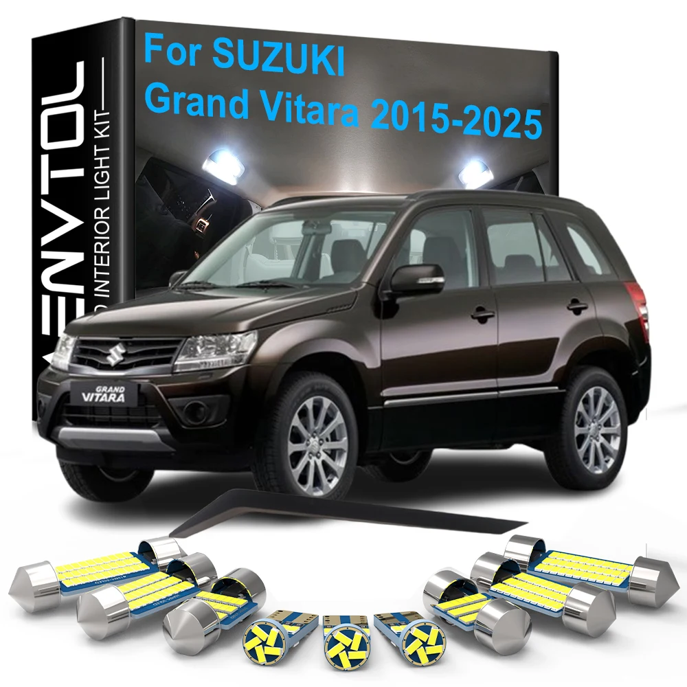 

10 шт. светодиодные внутренние лампы Canbus для Suzuki Grand Vitara 2015 2016 2017 2018 2019 2020-2025, комплект лампочек для багажника и номерного знака