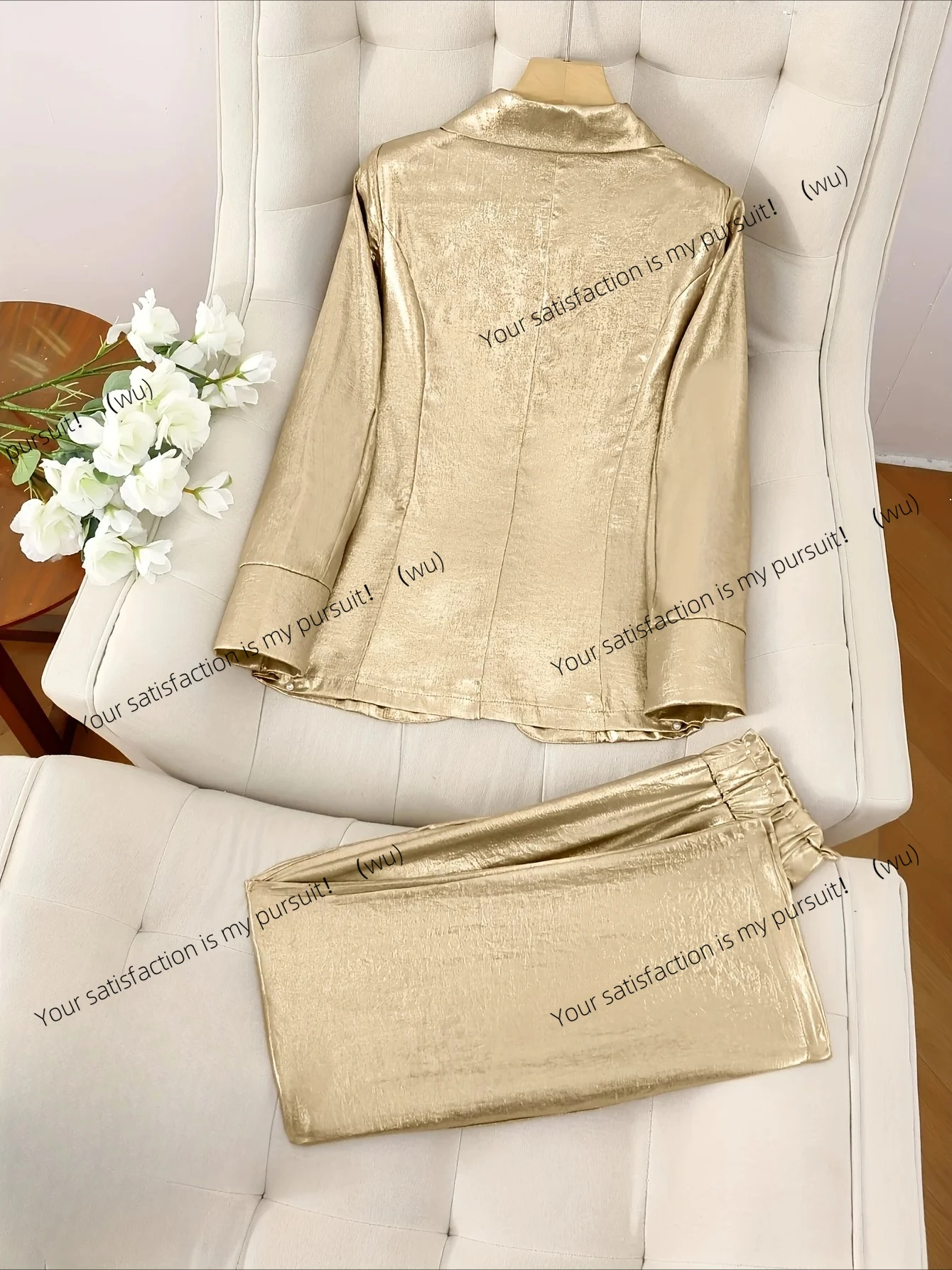 

Metallic lapel single button pocket women's suit elegant jacket straight trousers suit, suitable for commuting, office, gatherin