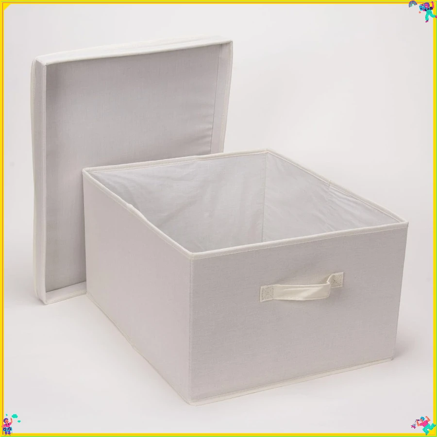 115 Storage Box with Lid and Handle | Natural Beige Canvas | Jumbo 19"L x 10"W x 16"H