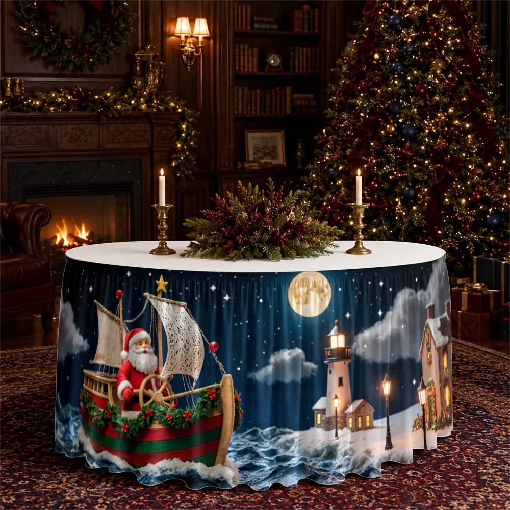 One-piece Christmas sailing scene polyester festive nautical style comfortable and warm, suitable for restaurantszyc