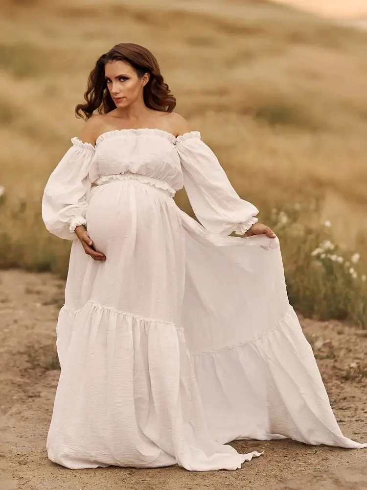 

Maternity Dress Photoshoot Linen Pregnant Clothes For Lab Studio Baby Shower Dresses Photography Woman Shooting White Outfit
