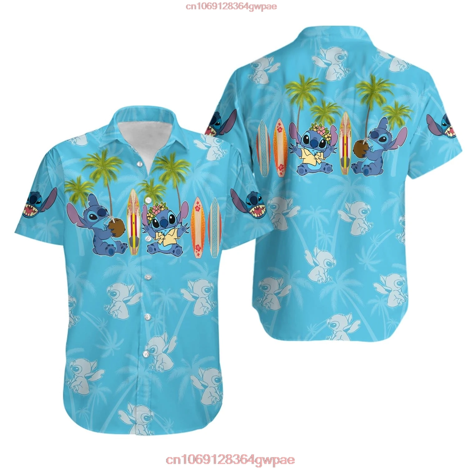 New summer Lilo And Stitch Men\'s Shirt Disney Stitch Hawaiian Shirt Fashion Disney Hawaiian Short Sleeve Shirt Men\'s Casual Tops