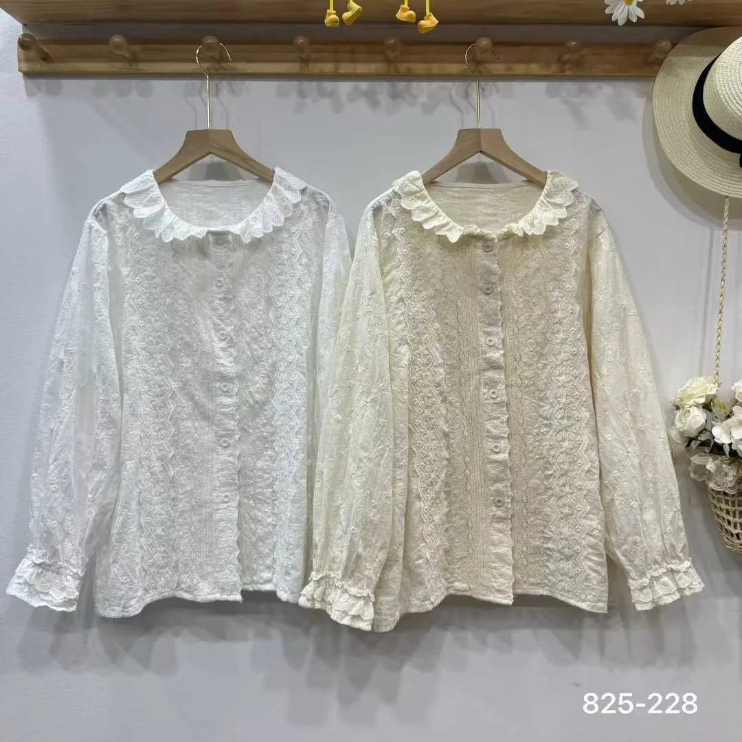 

Women Mori Kei Clothing Solid Color Embroidery Cotton Shirts Harajuku Autumn New O-Neck Long Sleeve Casual Loose Blouse Tops