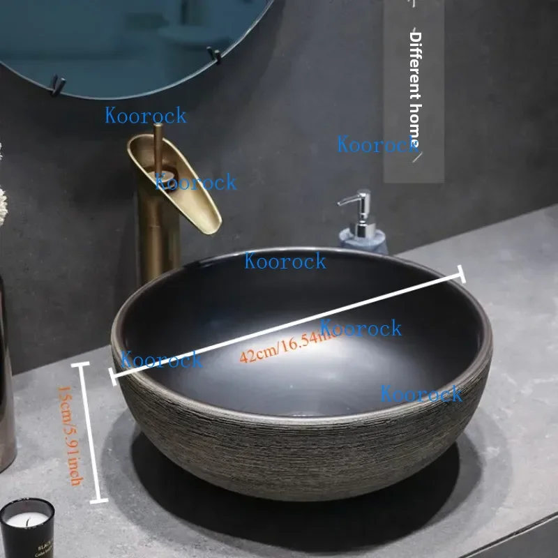 Jingdezhen Ceramic Vessel Sink - Handcrafted Rustic Black & Sand Art Basin with Anti-Splash Design for Bathroom Vanity Customize
