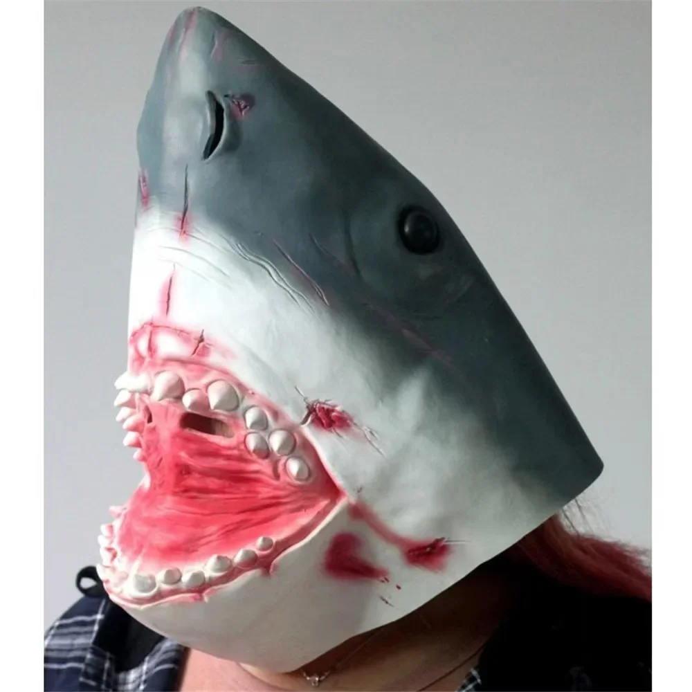 Shark Full Head Mask Halloween Bloody Shark Head Latex Mask Party Costume Masquerade Shark Full Head Animal Cosplay