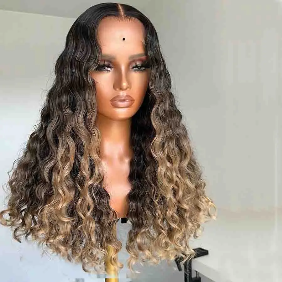 Topodmido Water Wave Brazilian Hair 13X6 Lace Front Pruik Voor Vrouw Ombre Blonde 13X4 Lijmloze Lace Pruiken Midden Deel Sluiting Pruik