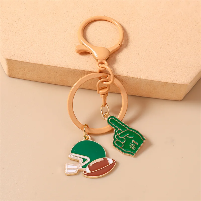 Aihua Niedlicher Emaille American Football Schlüsselanhänger Rugby-Ball Schlüsselring für Frauen Mädchen Handtaschenanhänger DIY Schmuck – Detail 6