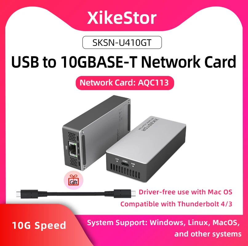 

XikeStor 10G USB to 10GBASE-T Network Card Driver-free use with Mac OS Compatible with Thunderbolt 4/3 ， AQC11