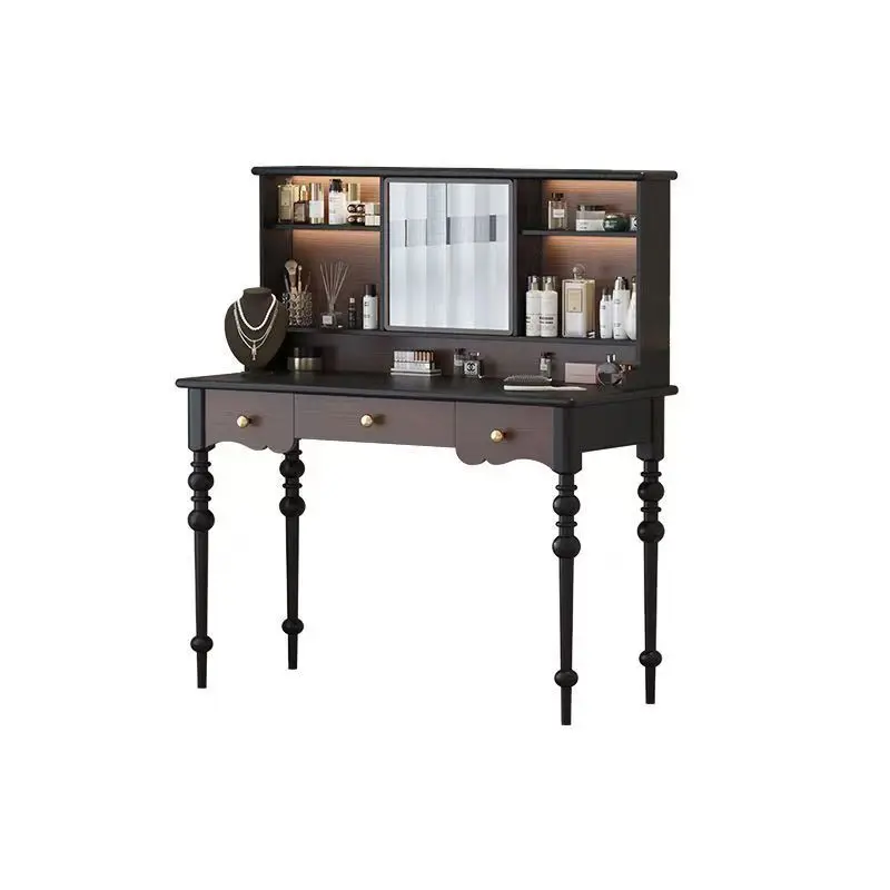 

French retro master bedroom red oak dresser storage cabinet desk integrated household black makeup table antique
