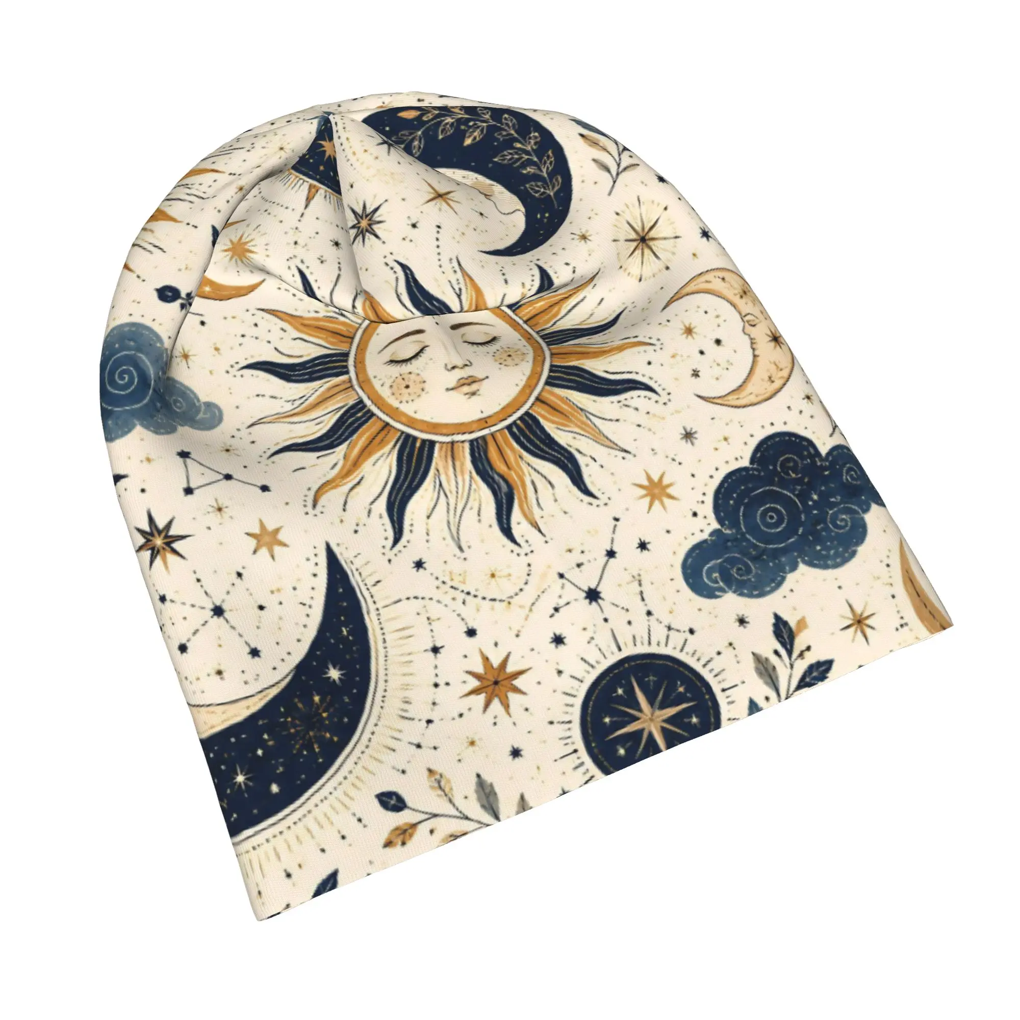Mysterious Sun and Moon Bonnet Hats Hip Hop Outdoor  Skullies Beanies Hat Men's Women's Warm Dual-use Cap