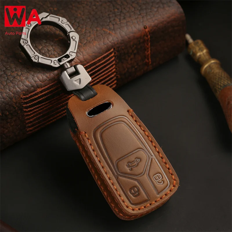 

Leather Car Remote Key Cover Case For Audi A4 A4L A5 Q5 Q7 TT TTS 8S B9 2016 2017 2018 Auto Smart Key Shell Holder Fob Keychain