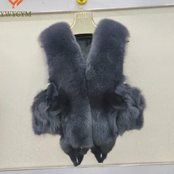 2024 New Style Women Winter Natural Fox Fur Vest Warm Soft 100% Genuine Fox Fur Gilet Lady Quality Real Fox Fur Sleeveless Coat