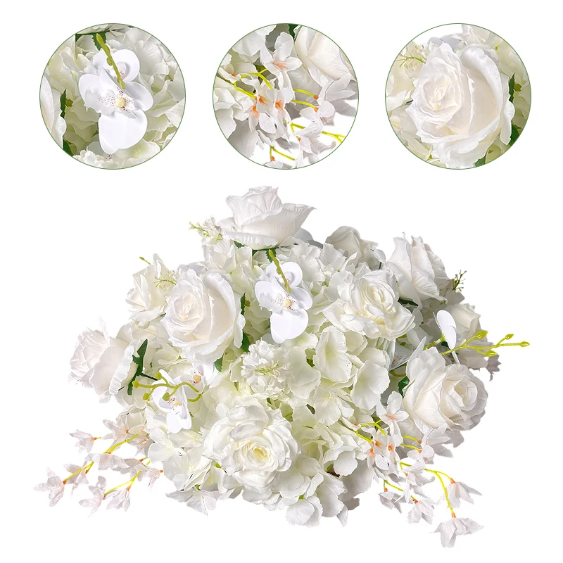 

White Artificial Rose Large Flower Ball Table CenterpieceEvent Wedding Road Lead Delphinium Floral Arrangement Bouquet Deco