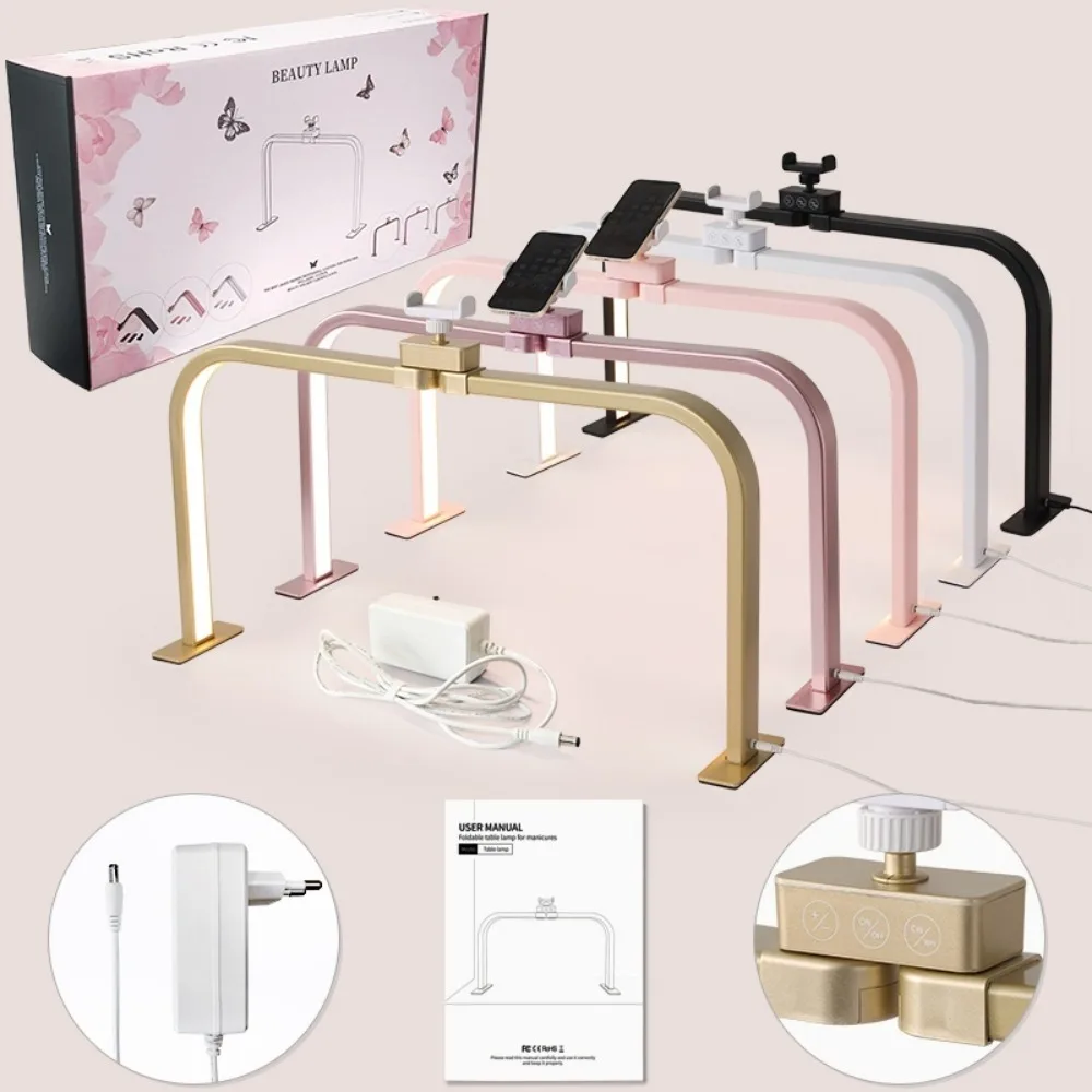 Half Moon U-shaped Nail Light for Desk Foldable Square Nail Tech Lamp 3000-6000K Dimmable Table Light Bracket LED Nail Desk Lamp
