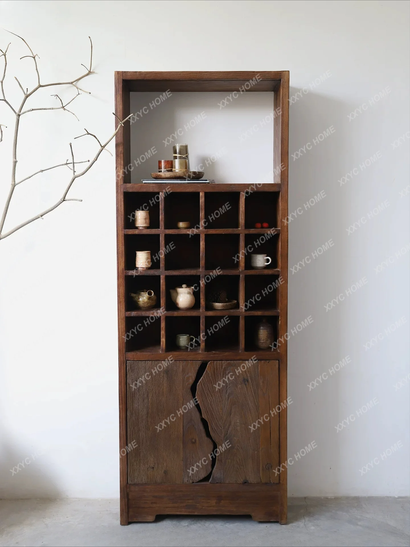 Wabi Side Cabinet Corner Cabinet Solid Wood Tea Room Bogu Rack Tea Set Tea Cup Rack Shelf Bed and Breakfast