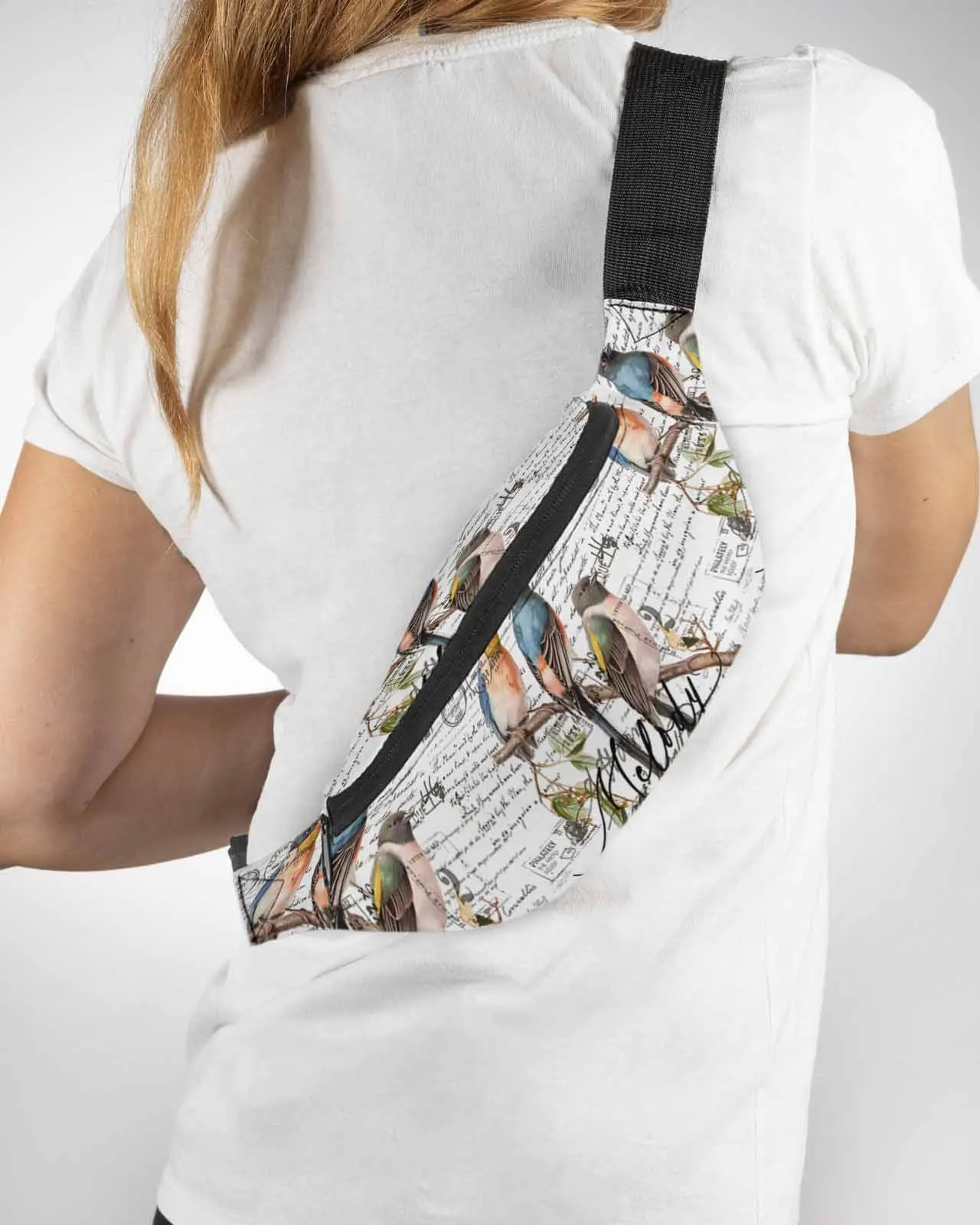 Vintage Bird Hand Drawn Envelope Postmark  Men Women Waist Bag Fanny Pack Belt Bag Wallet Pouch Waterproof Banana Hip Bags