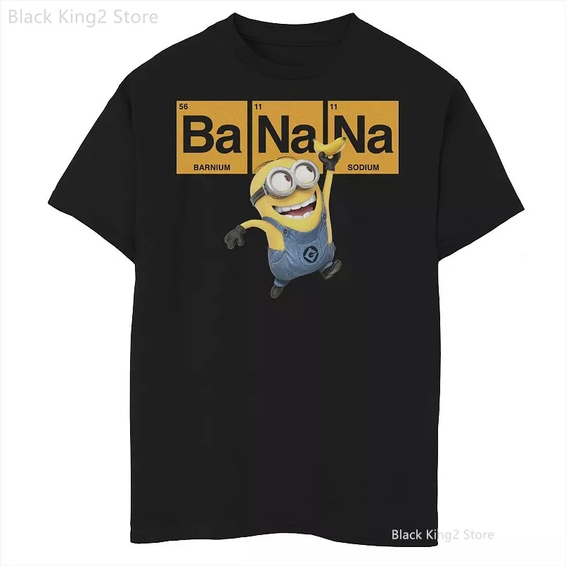 Despicable Me Minions Banana Elemental Square Happy Graphic Tee Funny Cotton T-Shirt Men Cartoon T Shirt Unisex Tops Clothing