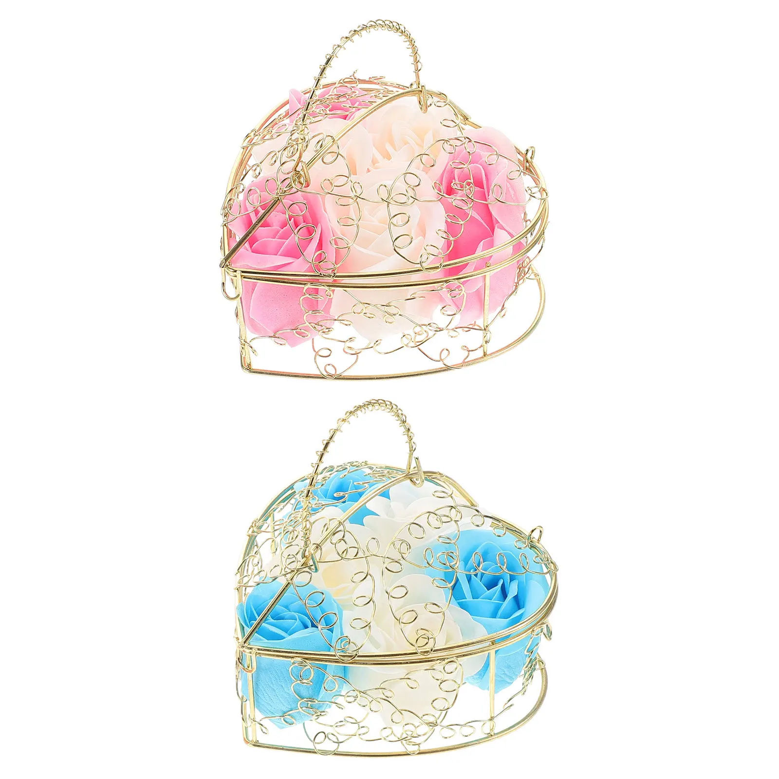 2 قطعة صابون مقلد زهور الورد في سلة حديدية على شكل قلب زهرة ديكور صابون حمام معطر بالزهور للحمام ديكور المنزل هدية #1