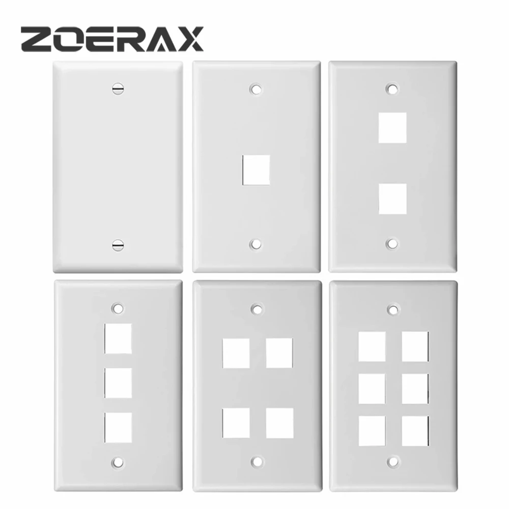 ZoeRax 0/1/2/3/4/6-Port Keystone Jack Wall Plate, Low Profile RJ45 Wall Plate for Keystone Jacks in White