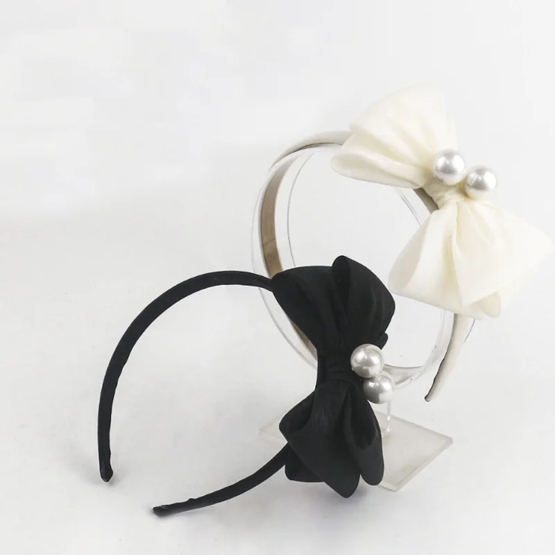 Elegant Imitation Pearl Bow Thin Hairband for Women Dancer Performance Party Headband Hair Bands Women Hairpin Hair Accessories