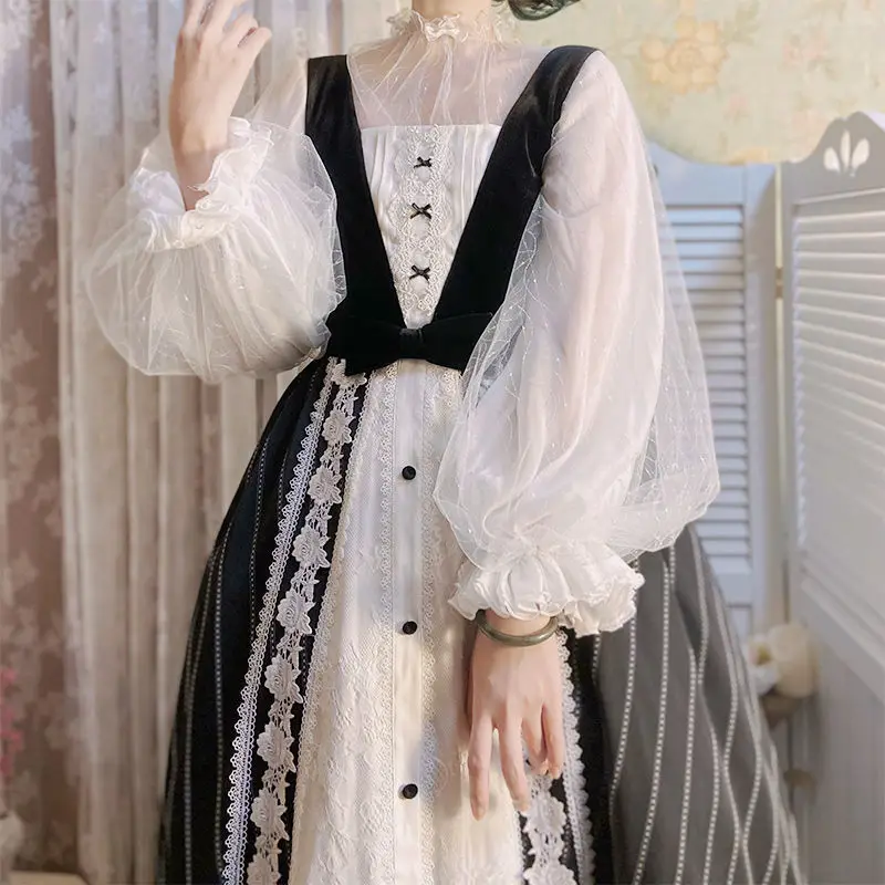 Lolita Basic Chiffon Blouses for Women Lantern Sleeve Blusas Fashion Sweet Girls Baggy All-match Vintage Chic Aesthetic Clothes