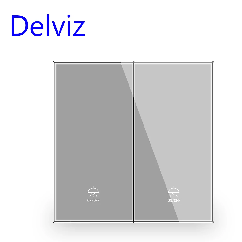 Delviz UK Standard 2 Gang 2 Ways Power Switch, AC 110V~250V, Control unit, Crystal Glass Button Panel, EU 16A Wall Light Switch