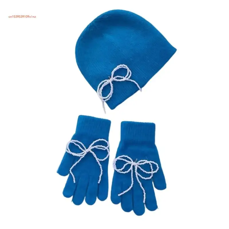 Chapeau crâne unisexe pour activités plein air, chapeau avec nœud gants tricotés pour l'extérieur