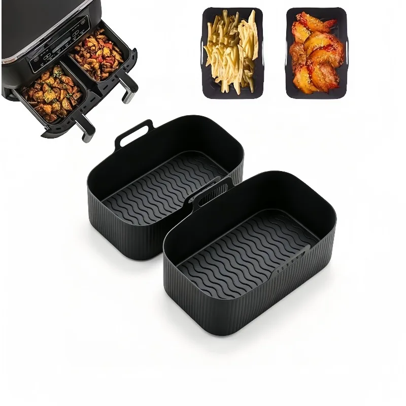 2pc/1pc Silicone Air Fryer Mat Rectangular Oven Baking Basket with Reusable Liner Non-stick Basket Liner Oven Accessories